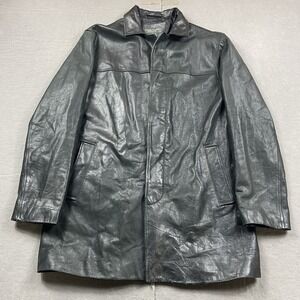 Vintage Banana Republic Jacket Mens Medium Black Lined Leather Button Motorcycle